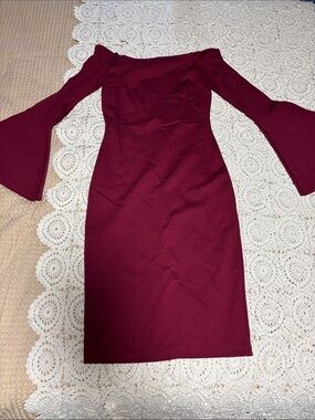 Lulus Burgundy Off-Shoulder Bell Sleeved Dress